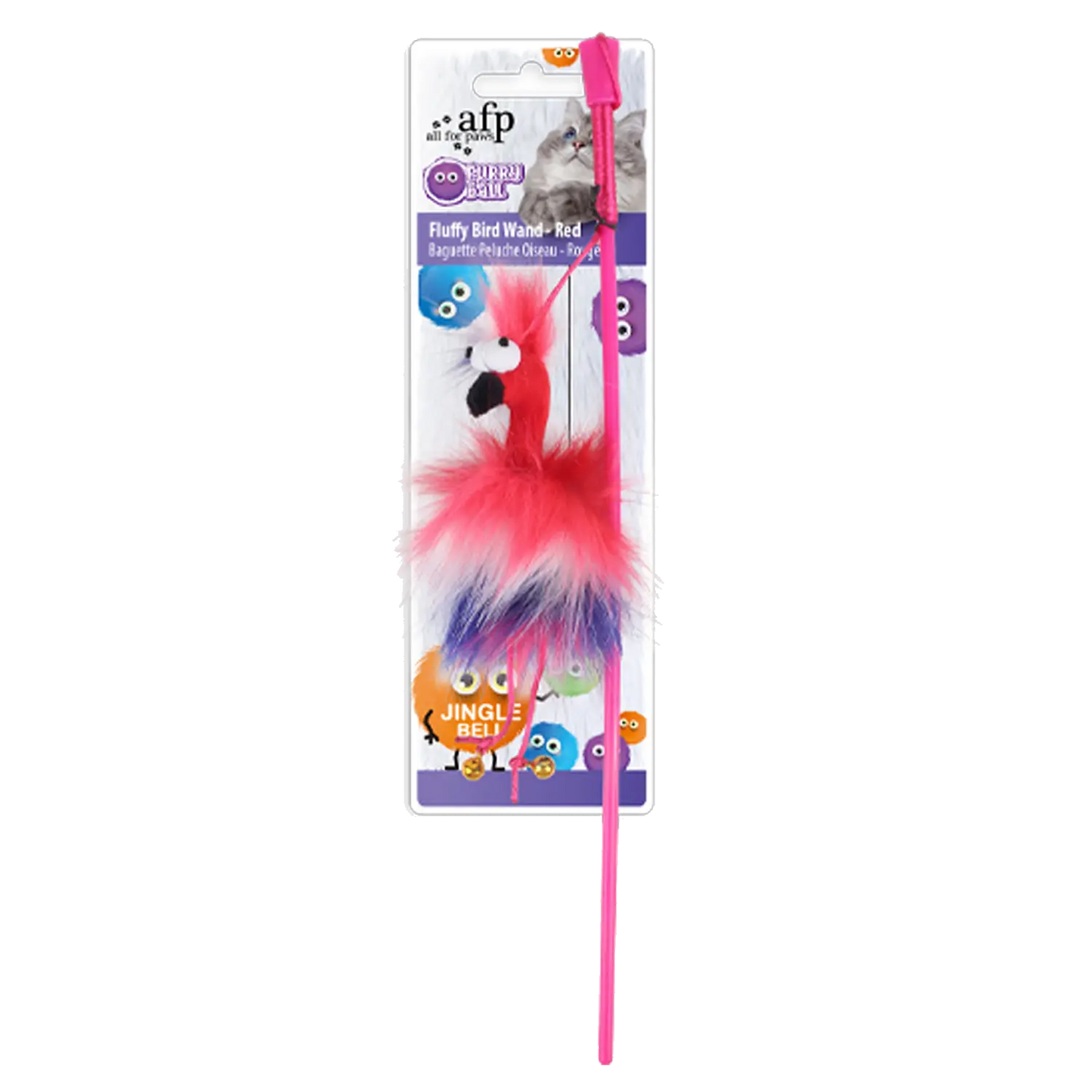 AFP Fluffy Bird Wand in red on a transparent background