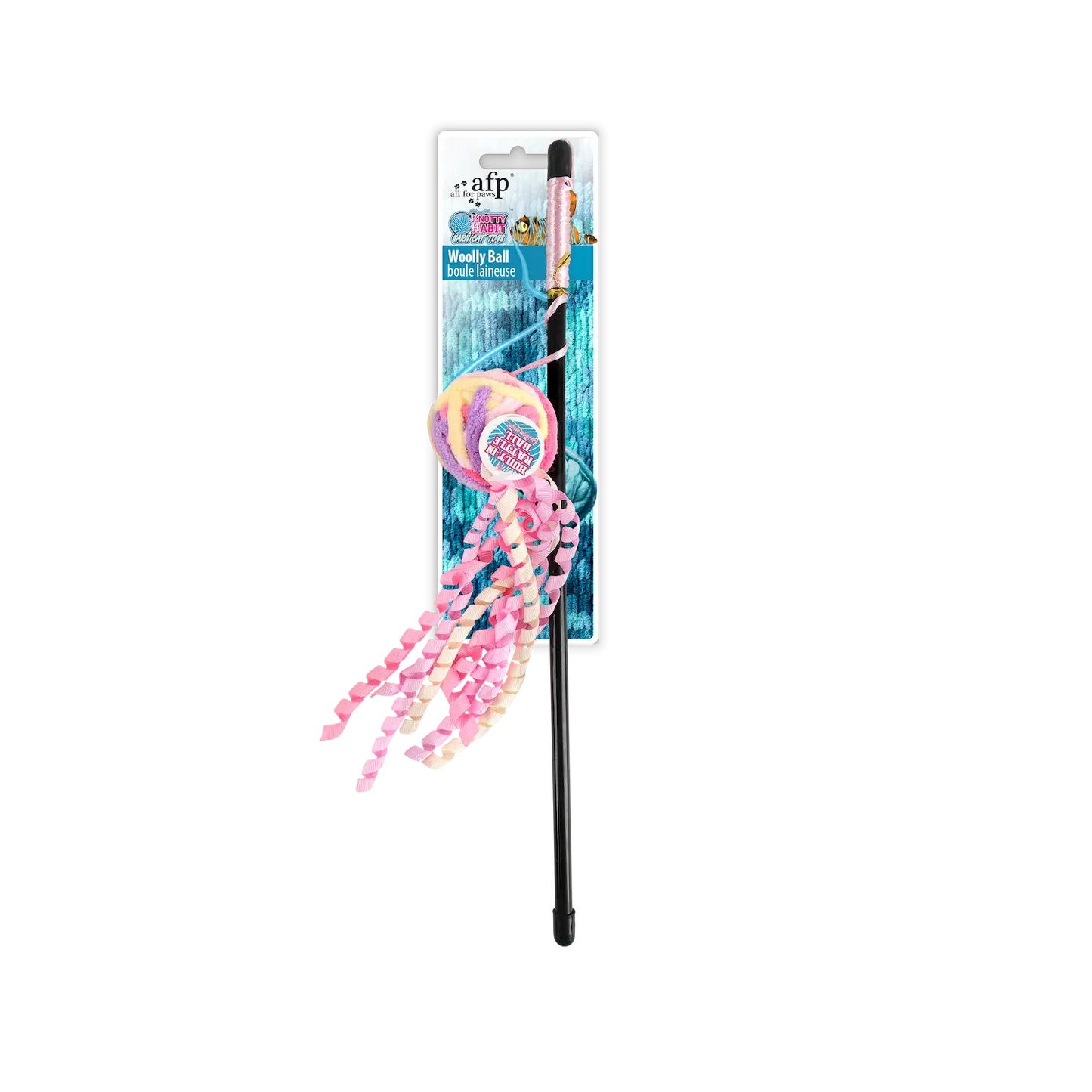 AFP Knotty Habit Woolly Ball Wand in pink on a transparent background
