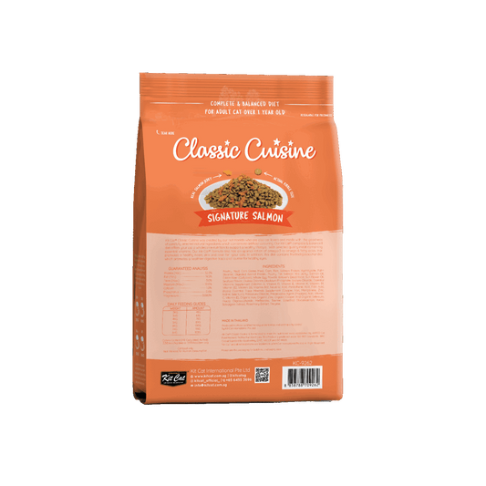 Kit Cat Classic Cuisine Signature Salmon 1.2kg dry cat food back packshot