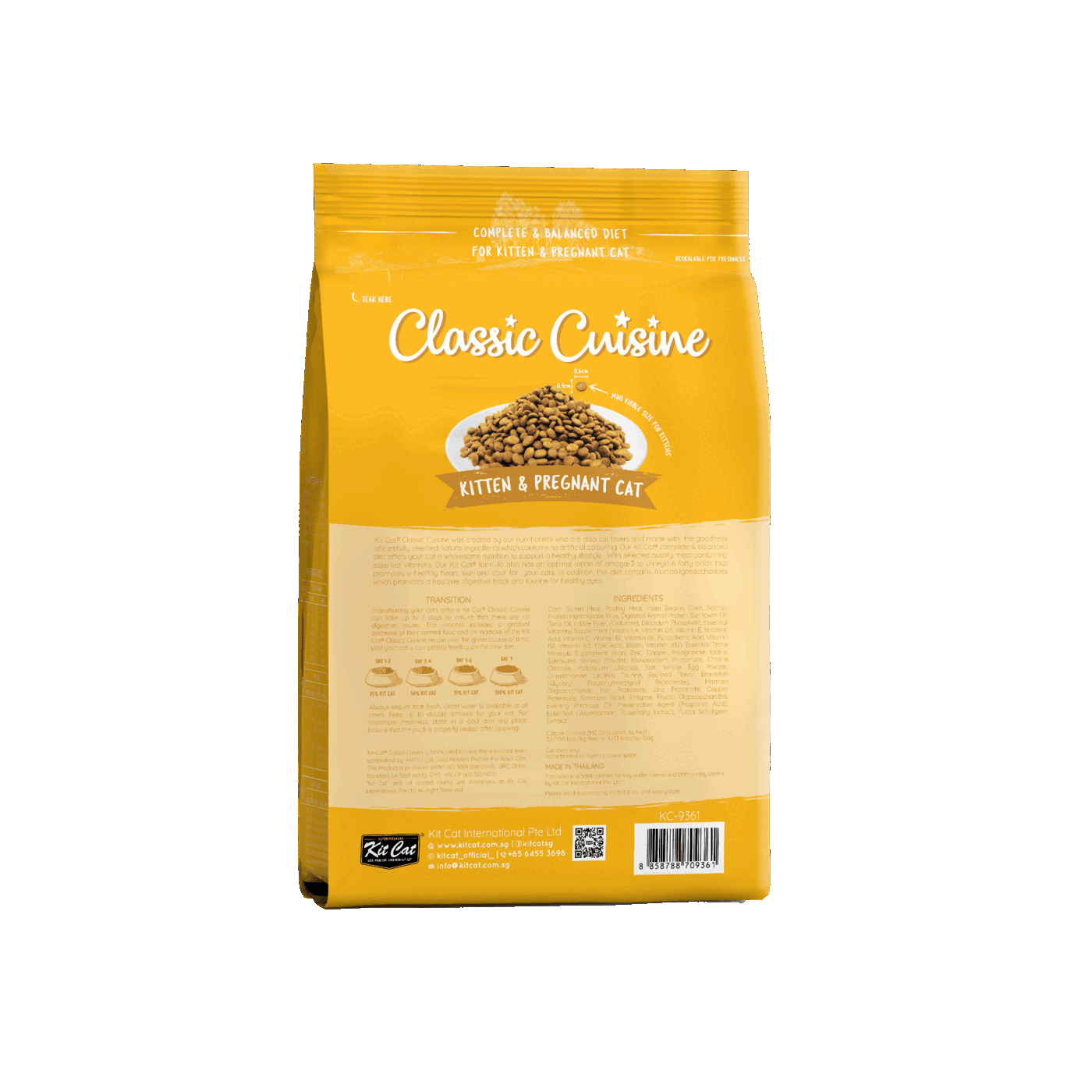Kit Cat Classic Cuisine Kitten and Pregnant 1.2kg dry cat food back packshot