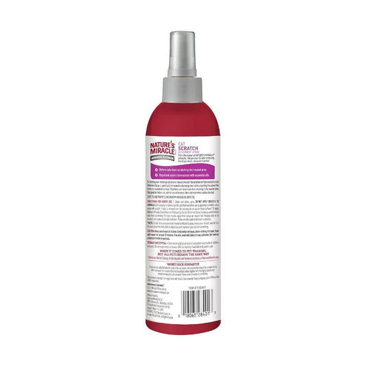 Back of Nature’s Miracle Cat Scratch Deterrent Spray 236ml bottle with directions