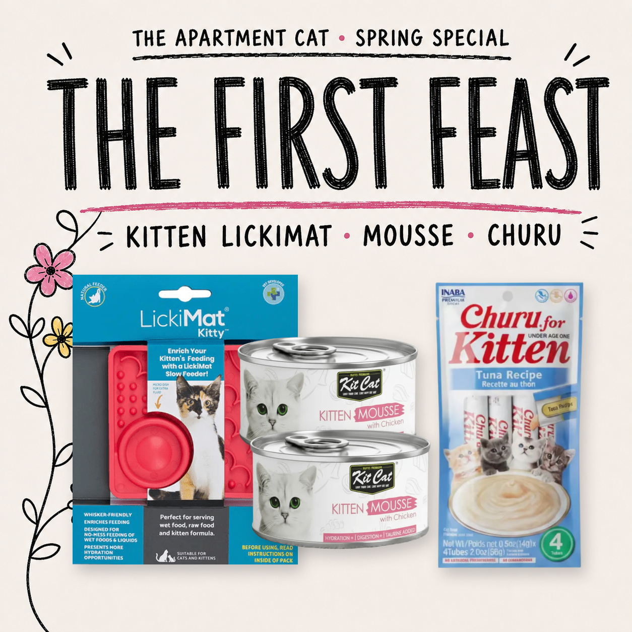 The First Feast kitten LickiMat mousse and Churu spring special