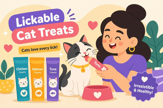 Cat enjoying a lickable treat with chicken, salmon and tuna flavours