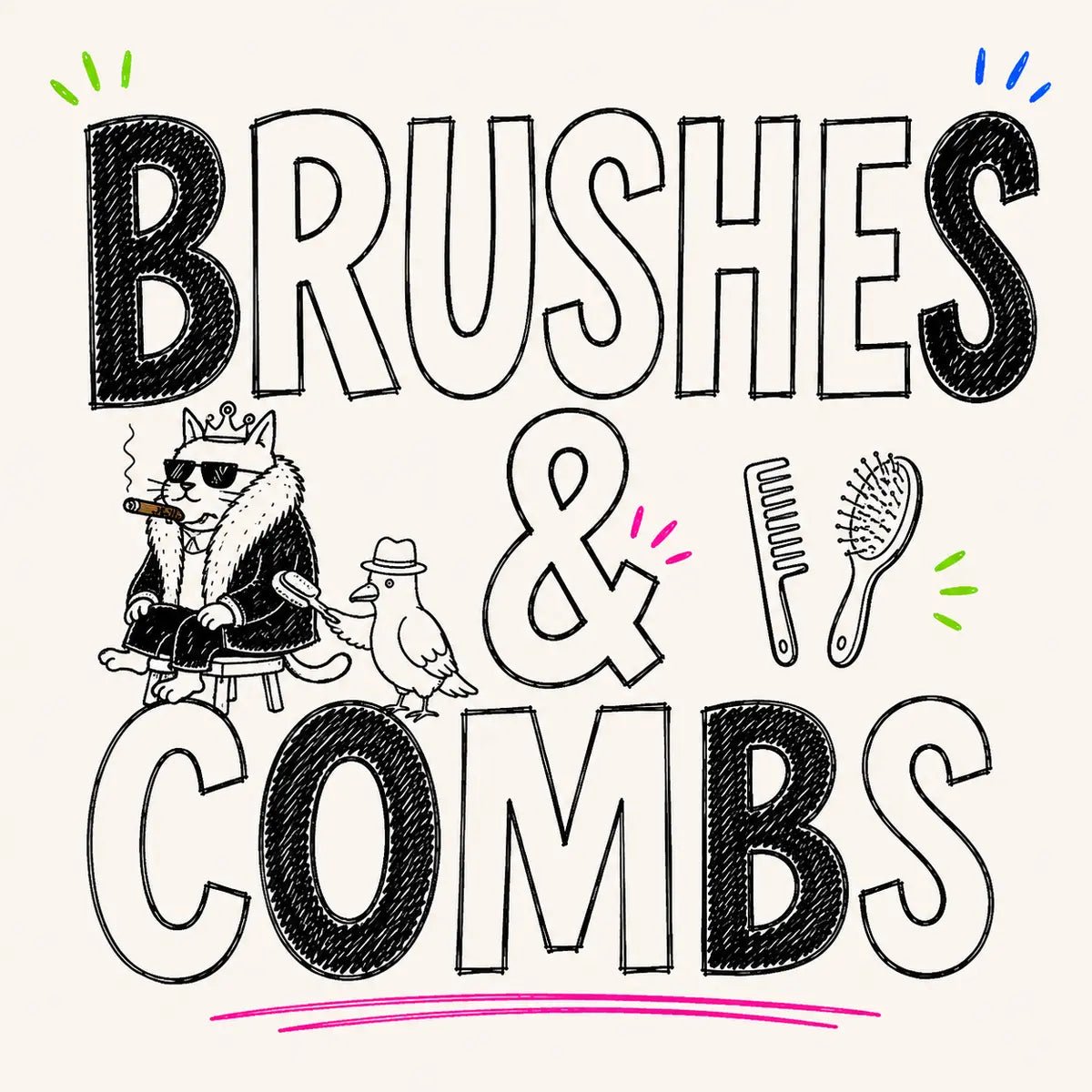 Hand-drawn Brushes & Combs category card for The Apartment Cat