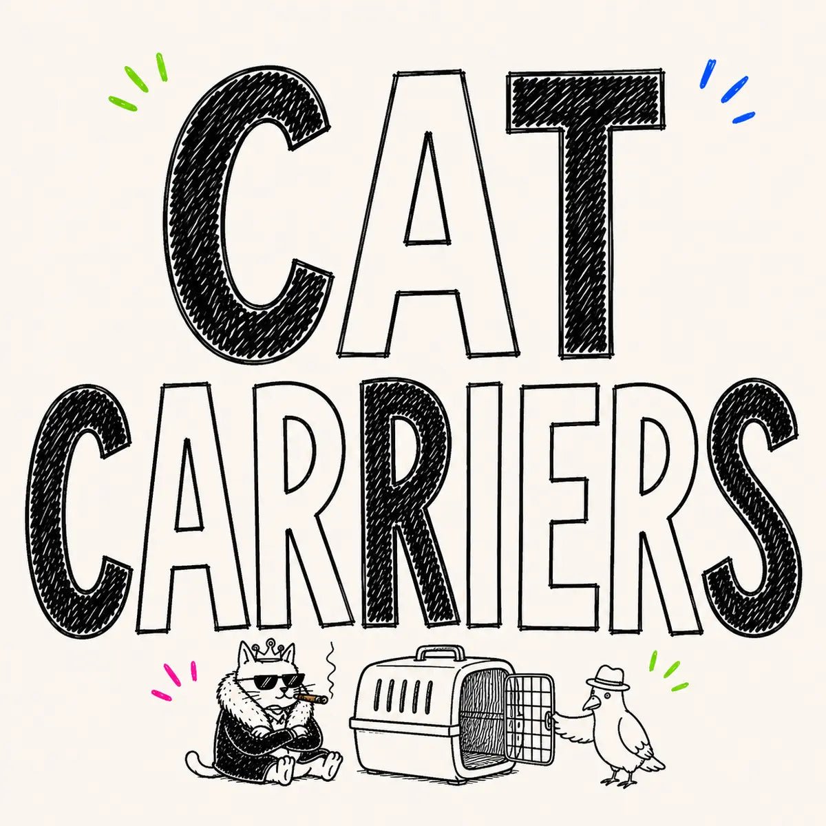 Hand-drawn Cat Carriers category card for The Apartment Cat