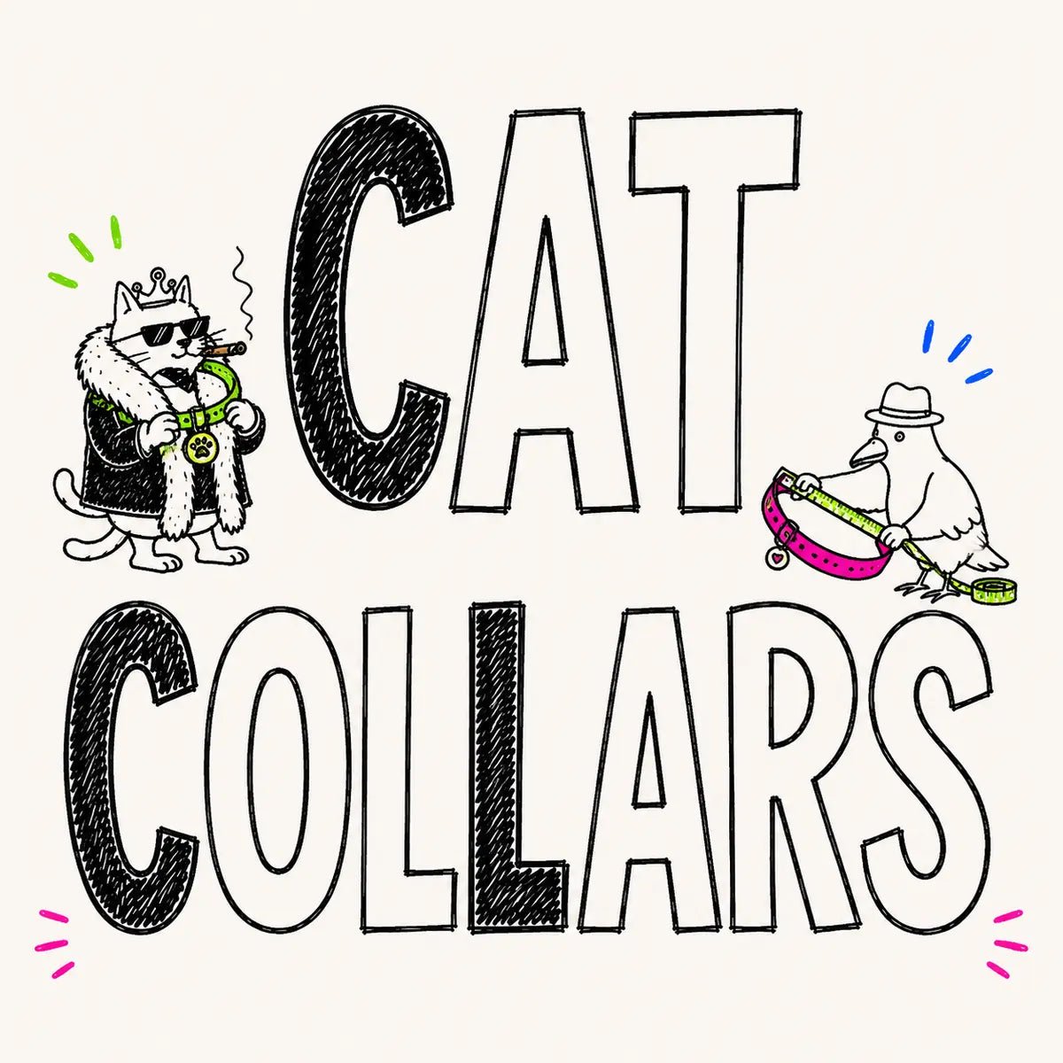 Hand-drawn Cat Collars category card for The Apartment Cat