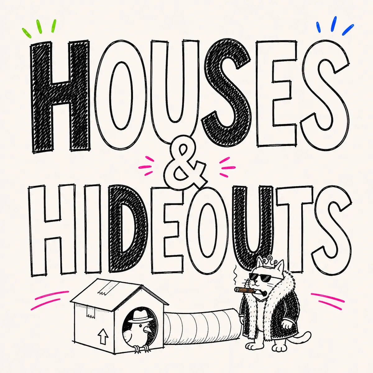 Hand-drawn Houses & Hideouts category card for The Apartment Cat