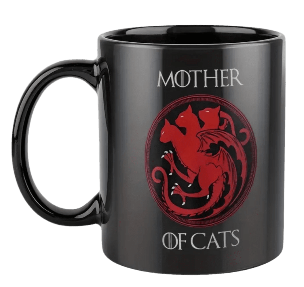 Black Mother of Cats ceramic mug featured in the Human Merch collection