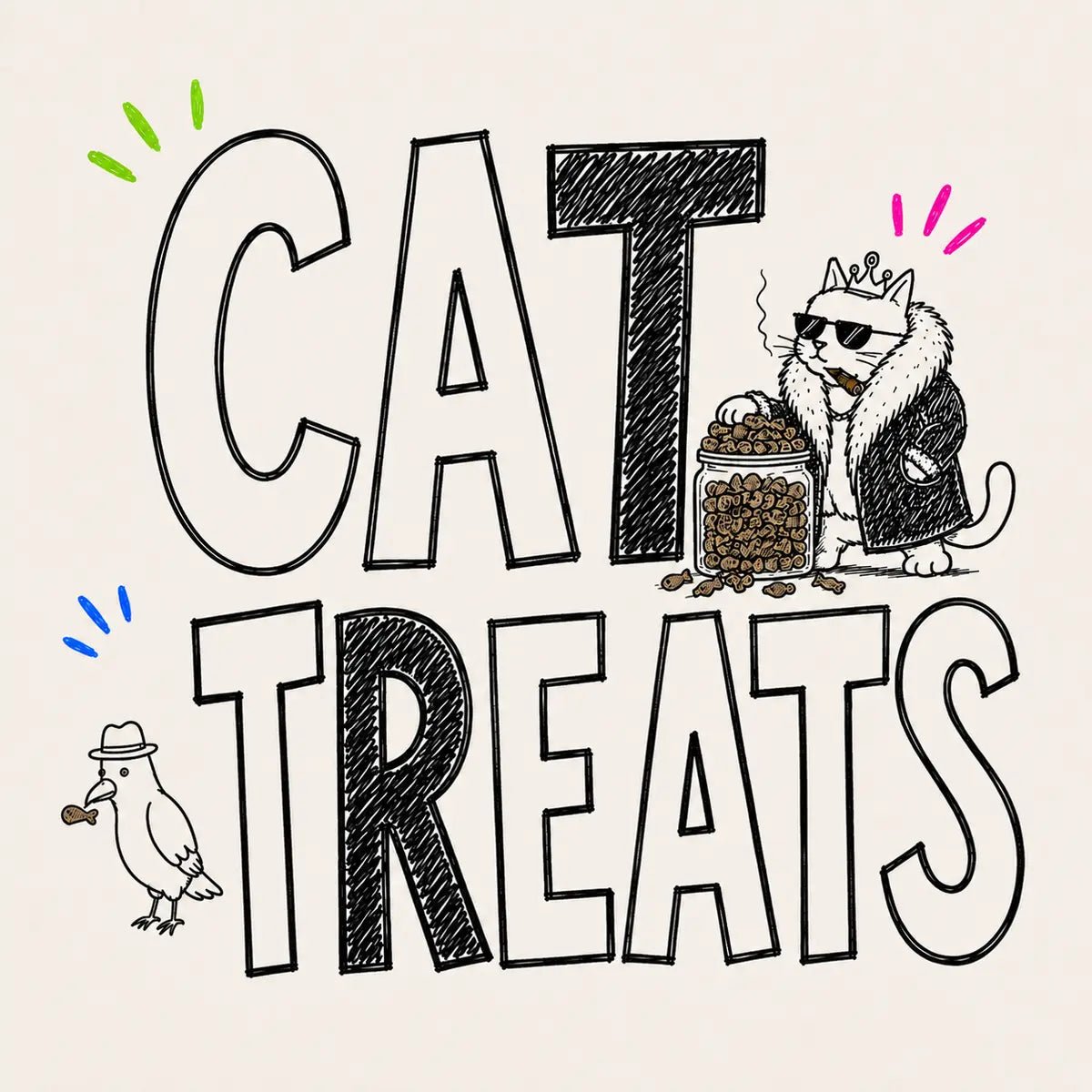 Hand-drawn Cat Treats category card for The Apartment Cat