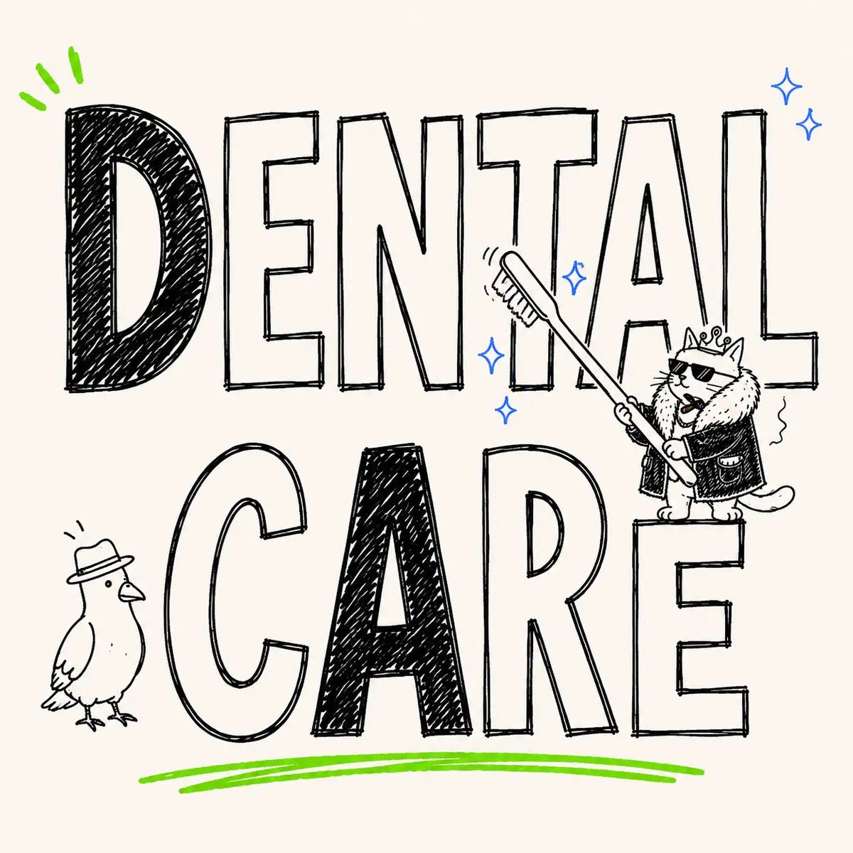 Dental Care cat treats doodle collection card