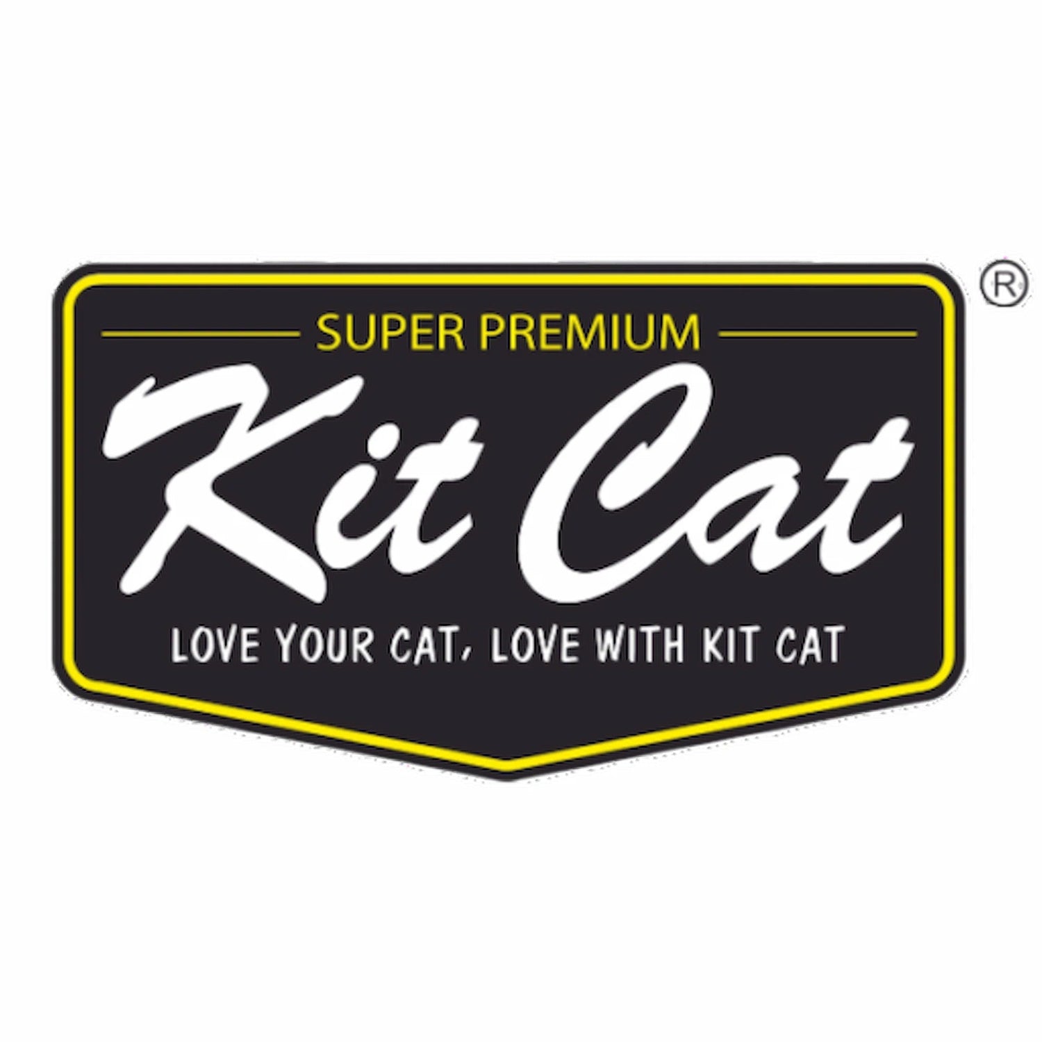 Kit Cat super premium cat food logo on a white background. 
