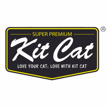 Kit Cat super premium cat food logo on a white background. 