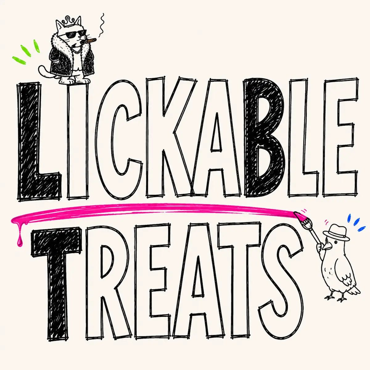 Lickable cat treats doodle collection card