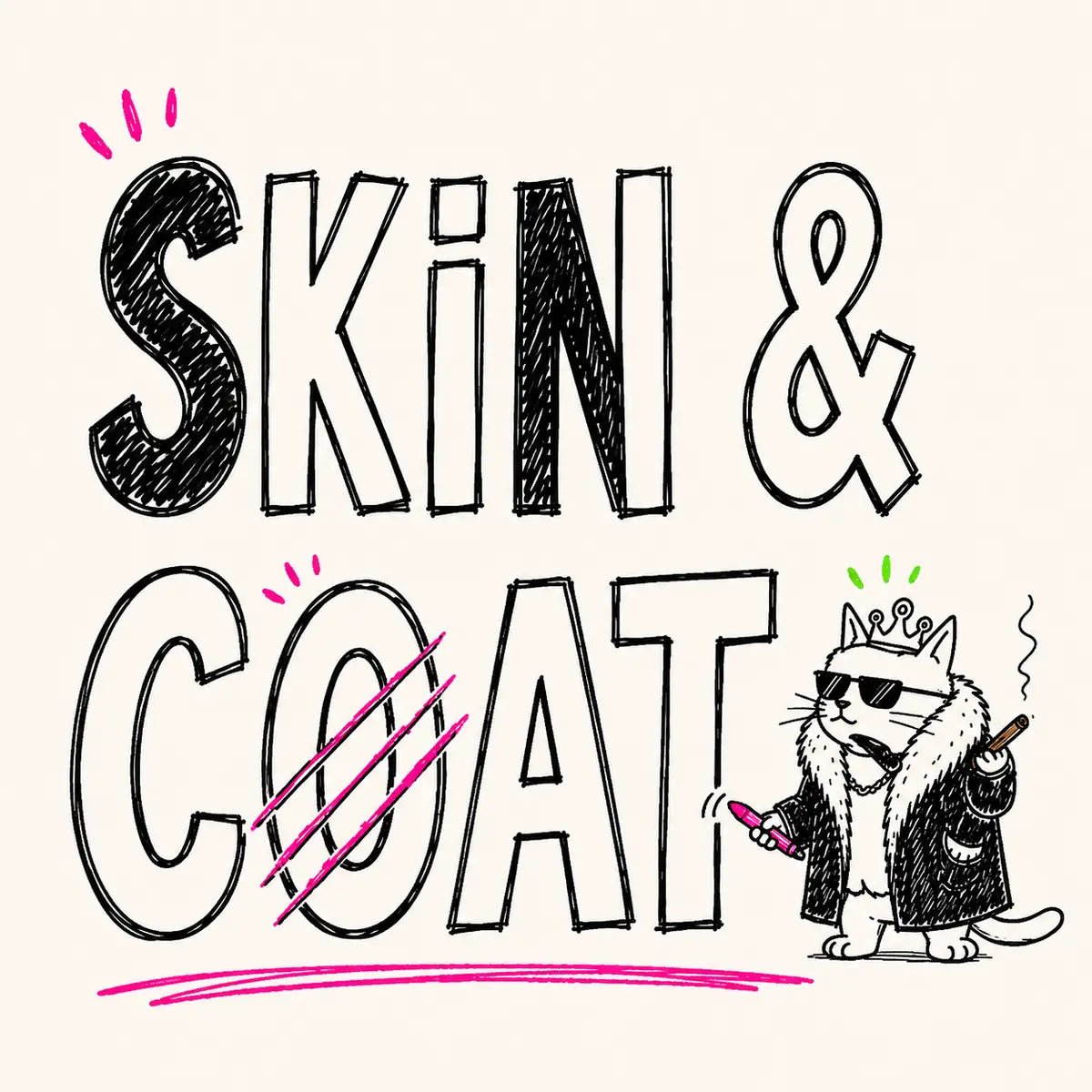 Skin and Coat cat treats doodle collection card