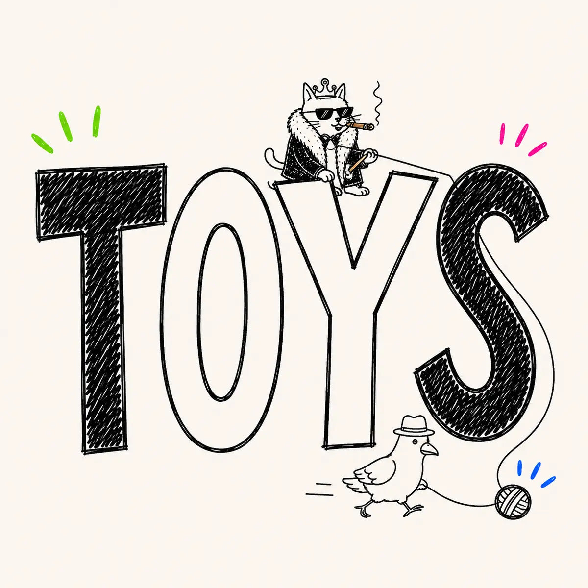 Hand-drawn Toys category card for The Apartment Cat