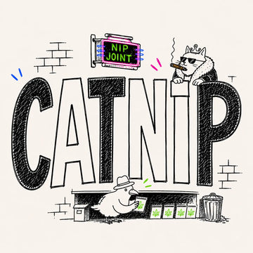 Hand-drawn Catnip category card for The Apartment Cat