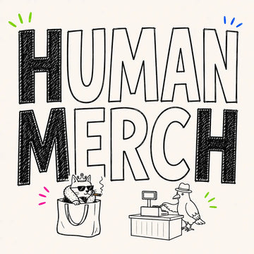 Hand-drawn Human Merch category card for The Apartment Cat