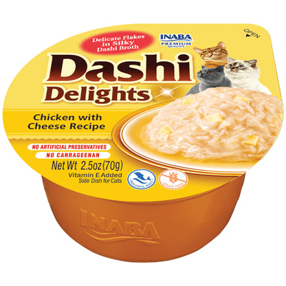 Dashi Delights cat food topper cup, chicken with cheese recipe