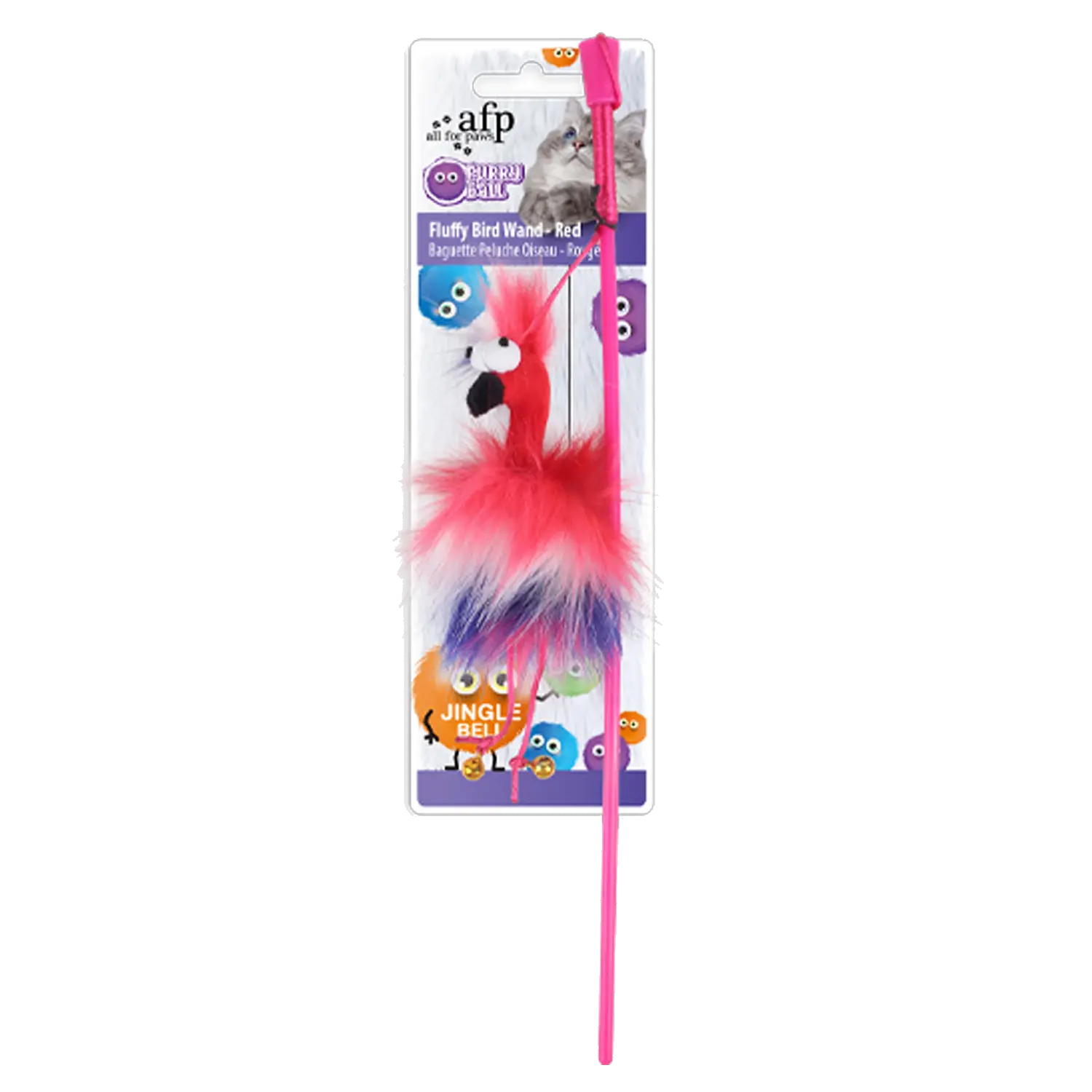 AFP Fluffy Bird Wand in red on a transparent background