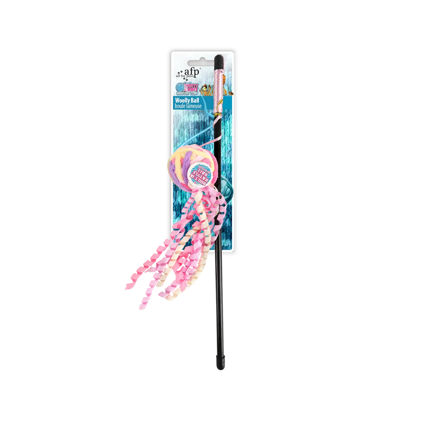 AFP Knotty Habit Woolly Ball Wand in pink on a transparent background