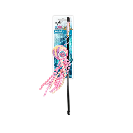 AFP Knotty Habit Woolly Ball Wand in pink on a transparent background