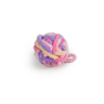 Pastel yarn ball cat toy with striped knotted texture and dangling yarn tail