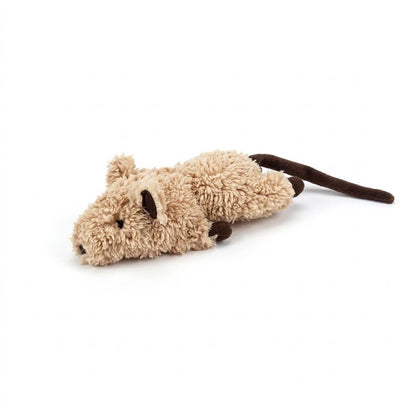 Tan plush crinkle rodent toy with long ears, small black eyes, and curled tail