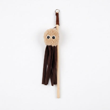 Lambswool octopus wand with tan plush octopus head and brown ribbon tentacles