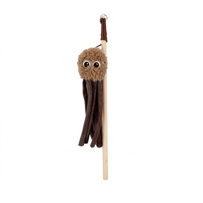 Lambswool octopus wand featuring tan plush octopus face with brown ribbon tentacles