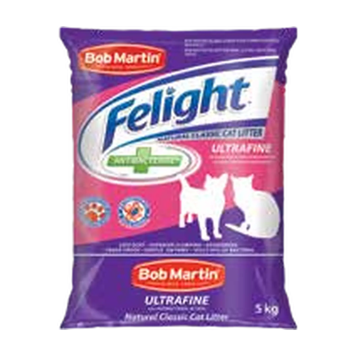 Bob Martin Felight Ultra Fine Cat Litter 5kg purple bag, front view