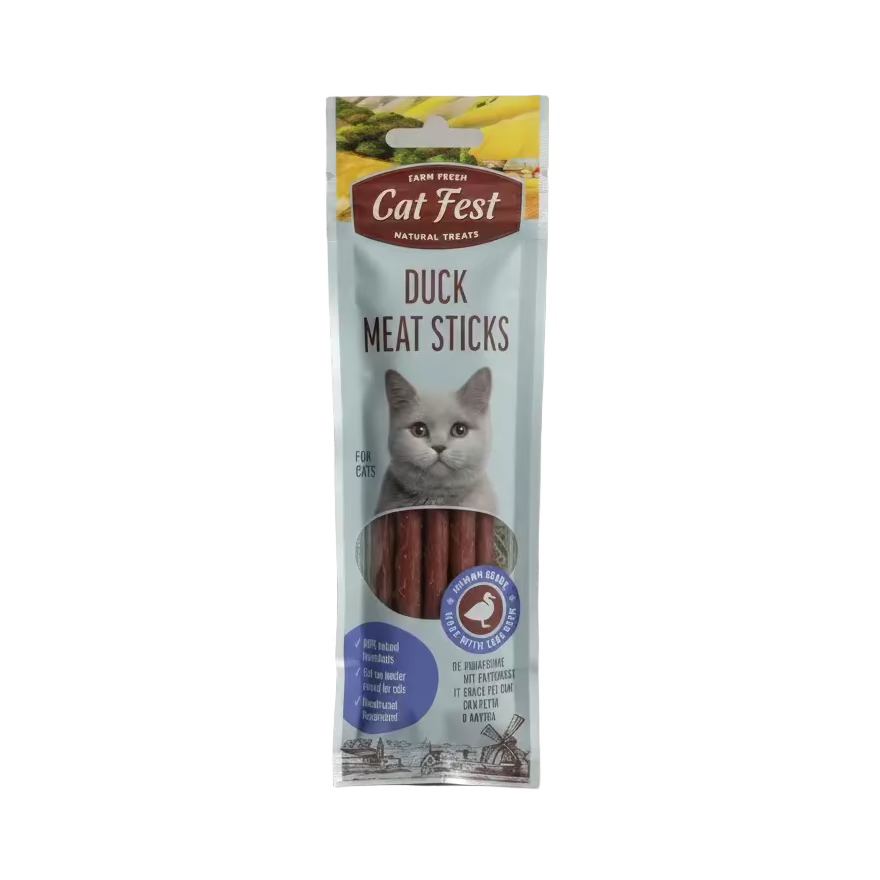 Cat meat sticks pouch, duck flavor, with cat photo and stick window