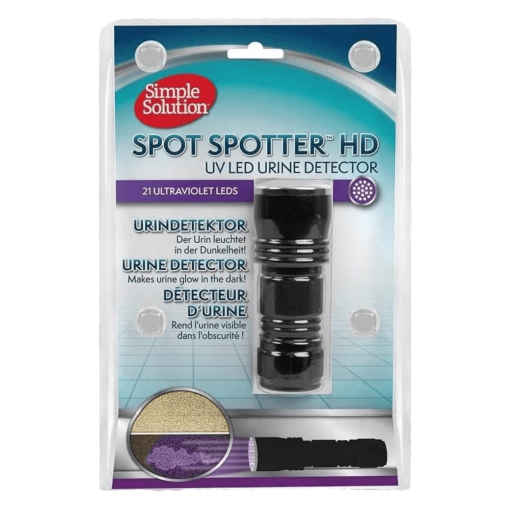Simple Solution UV Spot Spotter pet urine detector in its retail packaging, included in The Incident Response Kit.