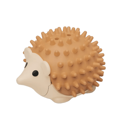 Orange spiky hedgehog catnip wall toy with white face and small opening