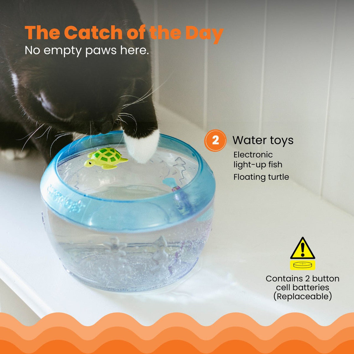 Catstages Fish Bowl electronic fish and floating turtle with replaceable batteries