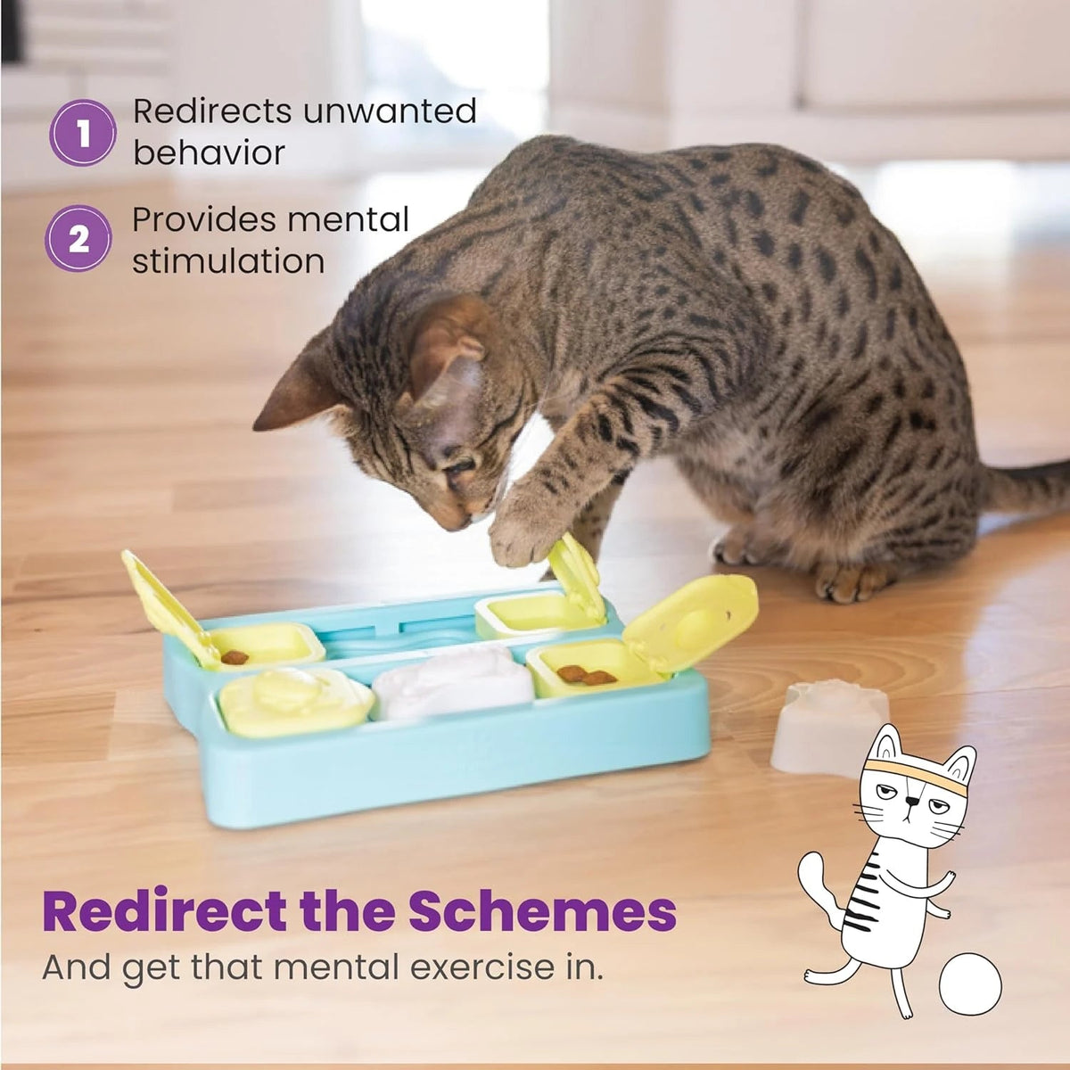 Catstages Nina Ottosson Kitty Cube Puzzle - cat interacting with the puzzle - enrichment feature