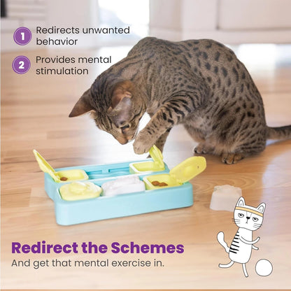 Catstages Nina Ottosson Kitty Cube Puzzle - cat interacting with the puzzle - enrichment feature