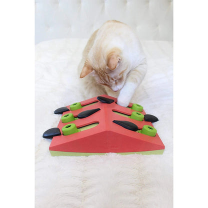 Catstages Nina Ottosson Melon Madness Puzzle & Play - cream cat using the puzzle feeder