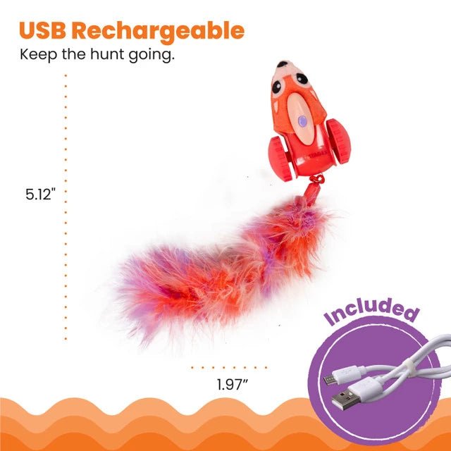 Catstages Racin’ Squirrel Robot Cat Toy — USB charging and dimensions