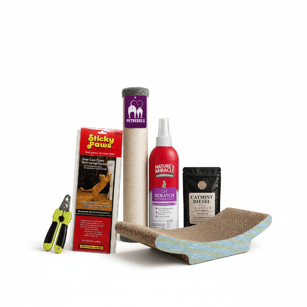 Save the Sofa complete anti-scratching bundle in The Apartment Cat doodle style