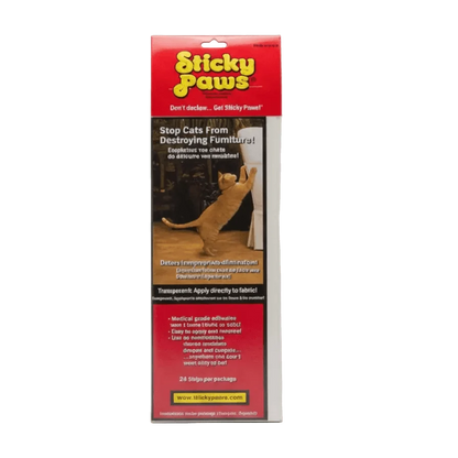 Sticky Paws furniture strip package with cat deterrent instructions, 24 strips