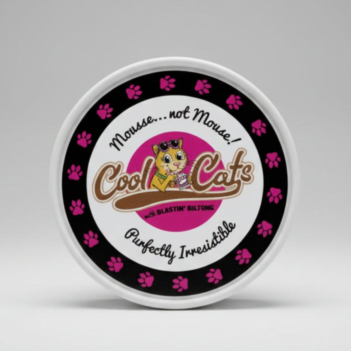 Cat mousse mix tub lid, Cool Cats Blastin' Biltong flavor