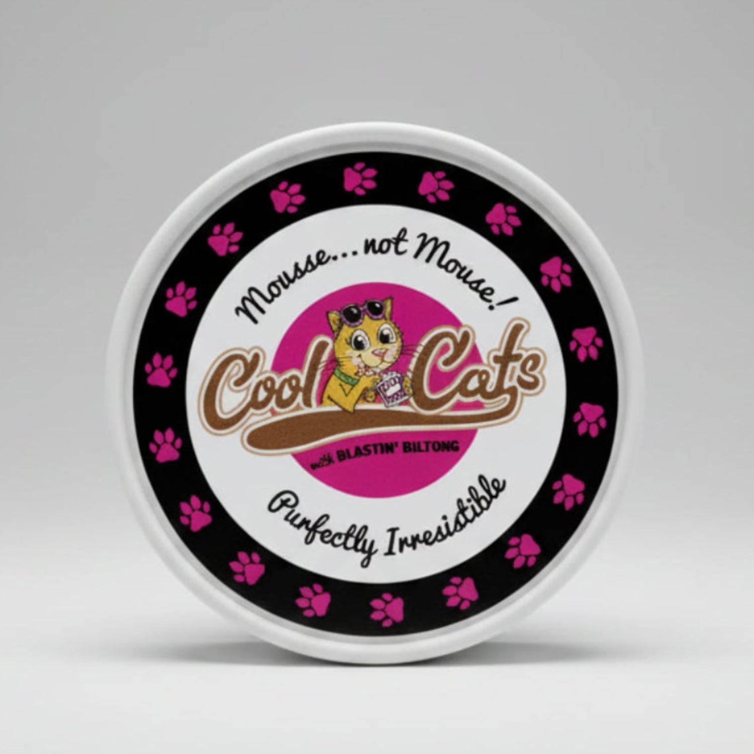 Cat mousse mix tub lid, Cool Cats Blastin' Biltong flavor
