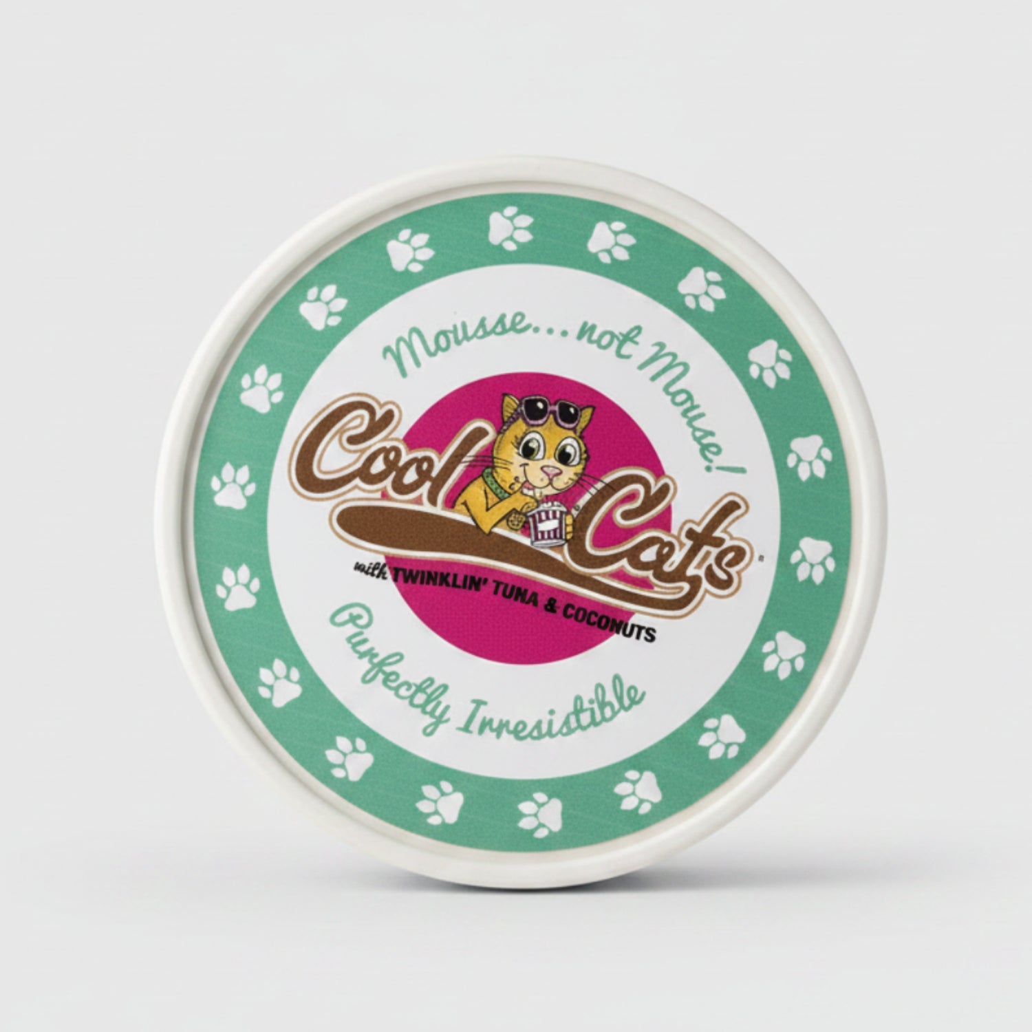 Cat mousse mix tub lid, Cool Cats Twinklin' Tuna & Coconuts flavor