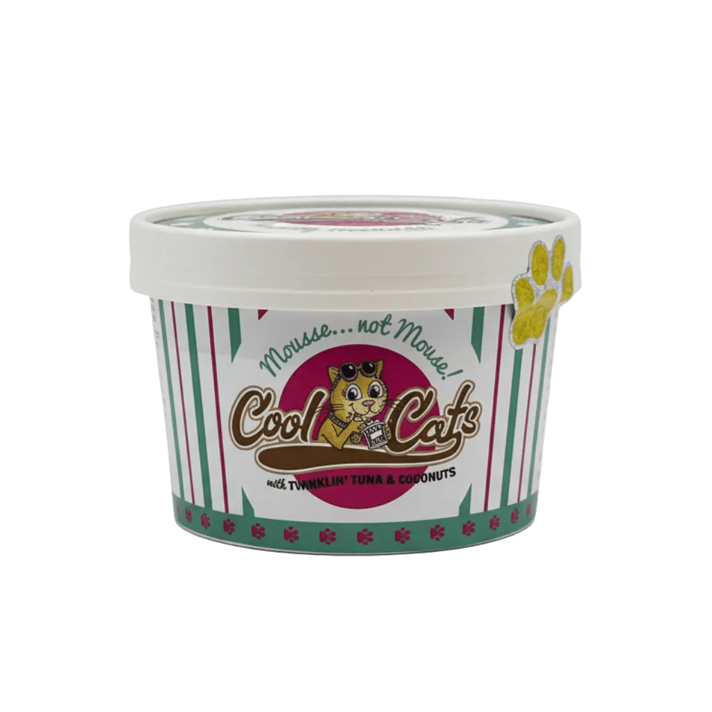 Cat mousse mix tub with Cool Cats label, Twinklin' Tuna & Coconuts flavor