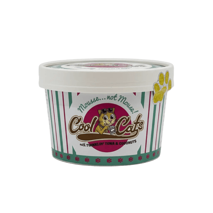 Cat mousse mix tub with Cool Cats label, Twinklin' Tuna & Coconuts flavor