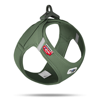 Green air-mesh vest harness with adjustable clasp and side D-ring openings