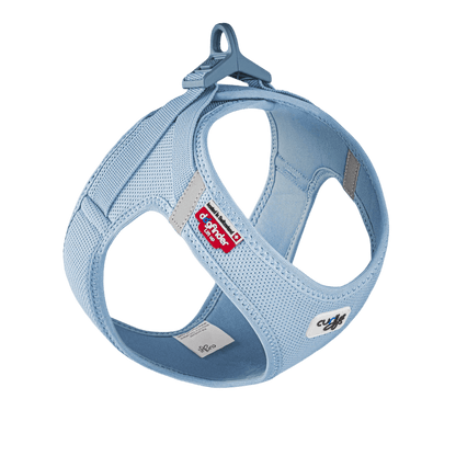 Light blue air-mesh vest harness with adjustable clasp and side D-ring openings