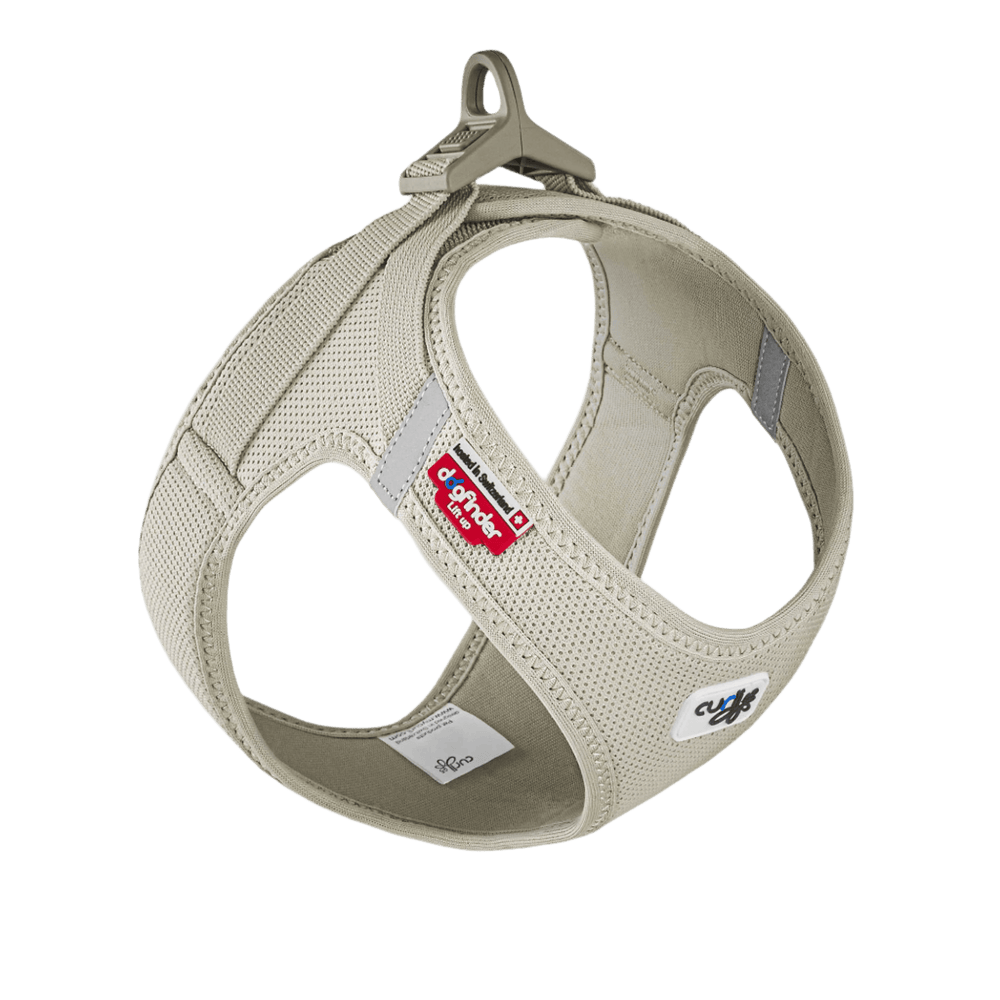 Beige air-mesh vest harness with adjustable clasp and side D-ring openings
