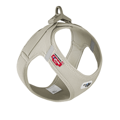 Beige air-mesh vest harness with adjustable clasp and side D-ring openings