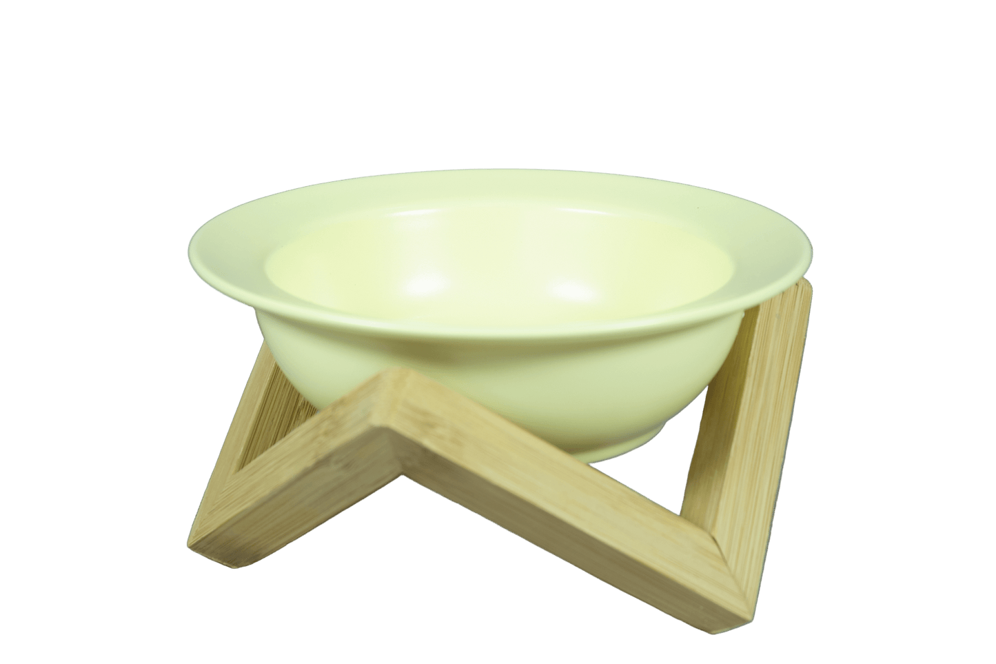 Omertà elevated ceramic cat bowl with bamboo stand, pale yellow